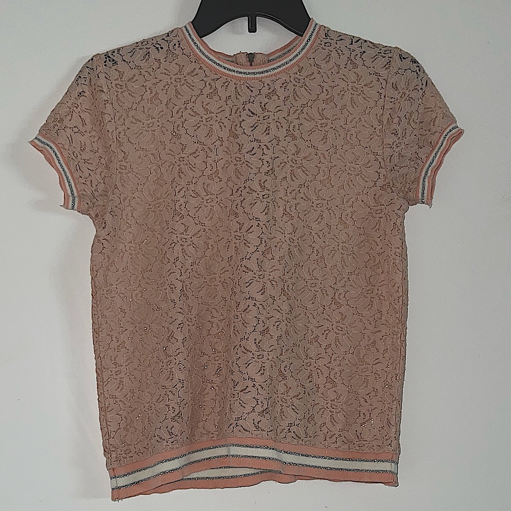 Harper Canyon Baby Pink See Through Flower Pattern Top
